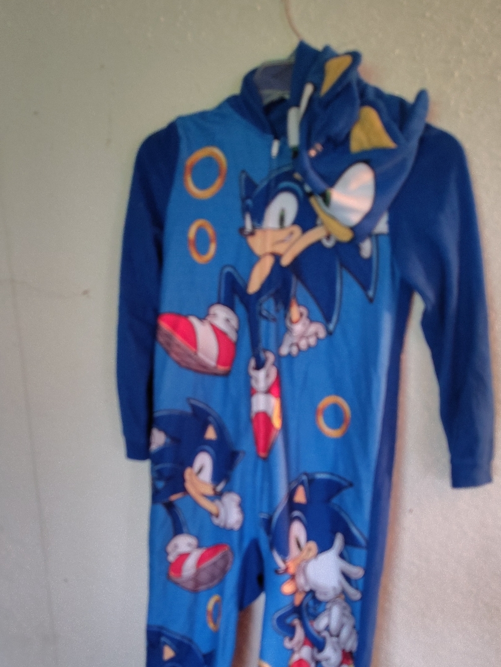 Kids Blue Sonic-Themed One-Piece Bodysuit with Hood